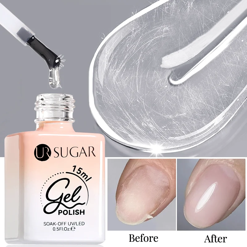 UR SUGAR 15ml ไฟเบอร์ซ่อมฐานเจลชุดสําหรับเล็บหักซ่อมแซมไม่มีเช็ด Top Coat Soak Off UV LED อเนกประสงค์เจล UV โคมไฟ