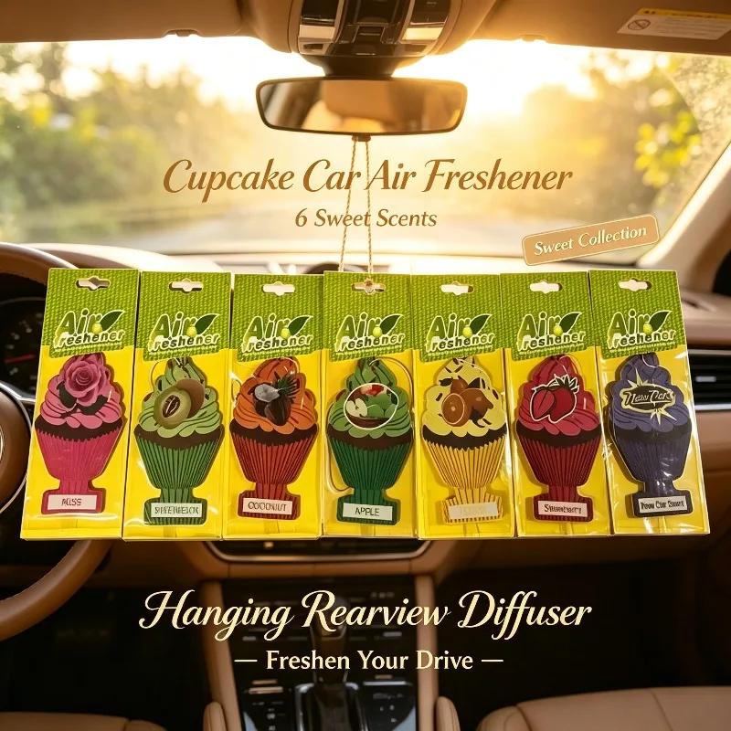 Auto Shine Cupcake‑Shaped Hanging Paper Car Air Freshener Assorted Fruit Floral Scent 4‑8 Pcs Available