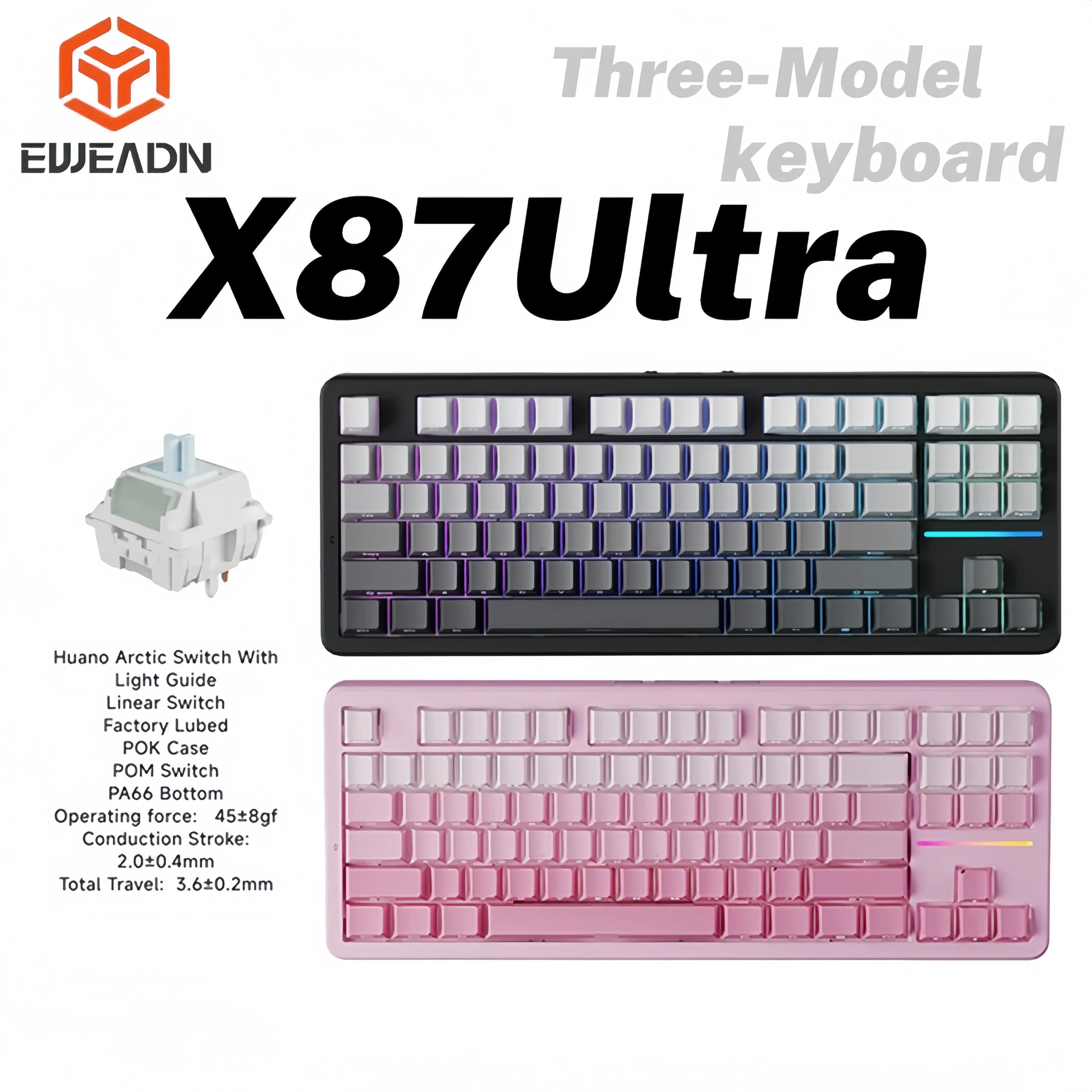 

EWEADN X87 Ulitra three modes keyboard wireless gaming mechanical magnetic keyboard RGB Lighting Hot Swap Huano Arctic Switch