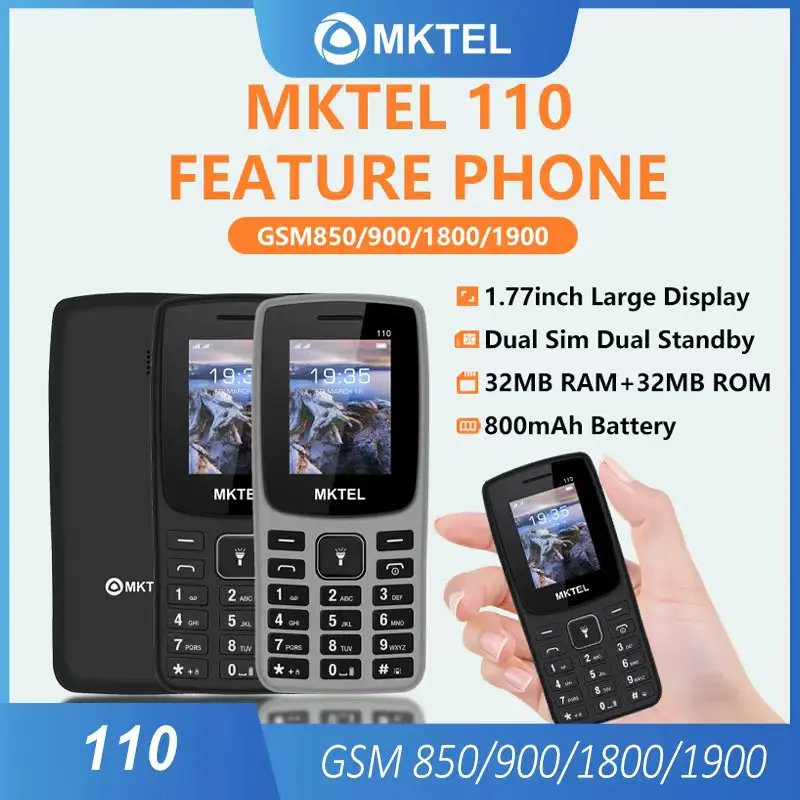 MKTEL F188 110 Feature Phone 1.77inch Display Dual SIM Dual Standby 800mAh Battery GSM Unlocked Mobile Phone