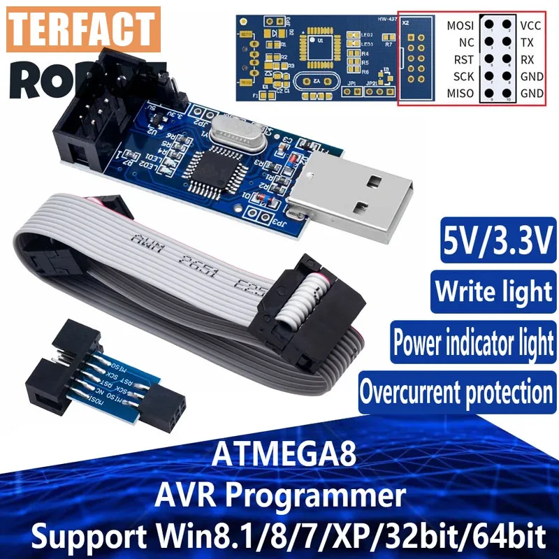 1PCS~5PCS EGBO USBASP USBISP AVR Programmer USB ISP USB ASP ATMEGA8 ATMEGA128 Support Win7 64