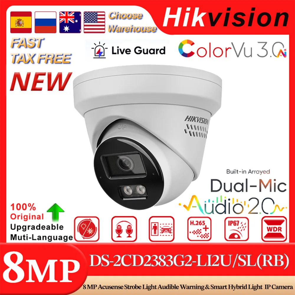 

Hikvision DS-2CD2383G2-LI2U/SL(RB) 8MP Acusense Strobe Light Audible Warning Smart Hybrid Light Fixed Turret POE Network Camera