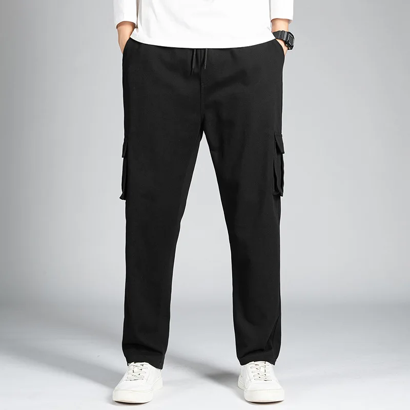 

Men's Casual Workwear Pants Autumn Winter Loose Fit Multiple kets Straight Leg Long Trousers Comfortable Cotton Cargo