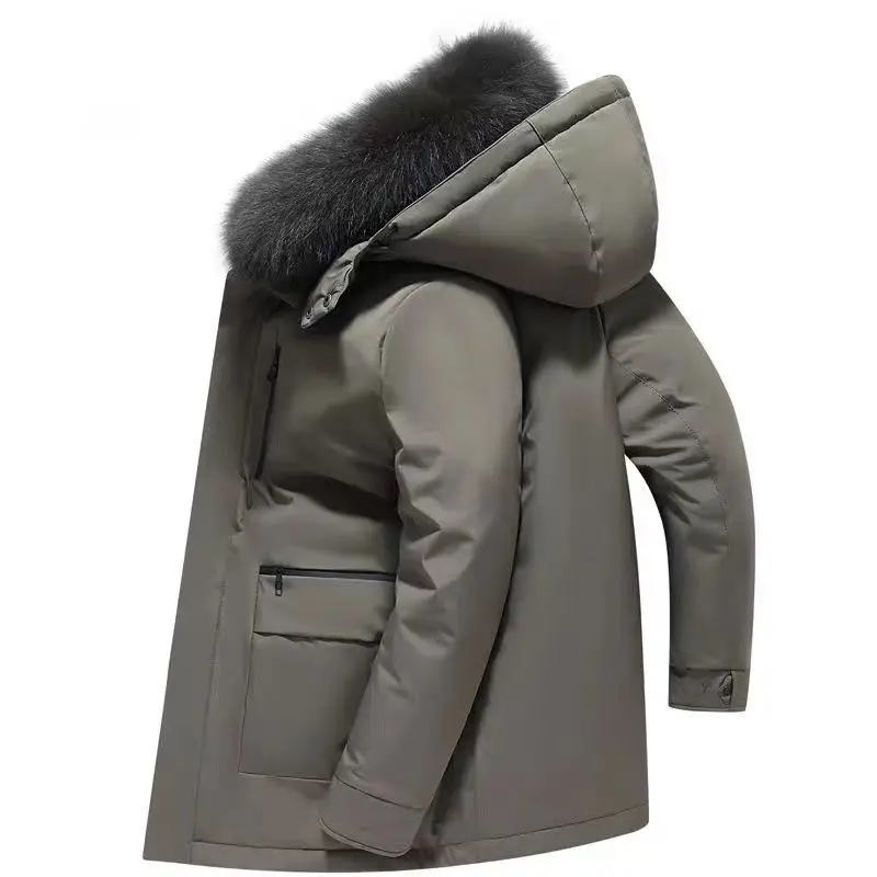 الفاخرة عالية الجودة الرجال منتصف طول أسفل سترة سترة معطف الشتاء رشاقته الدافئة الأبيض بطة أسفل حجم كبير أسفل سترة الرجال الاتجاه