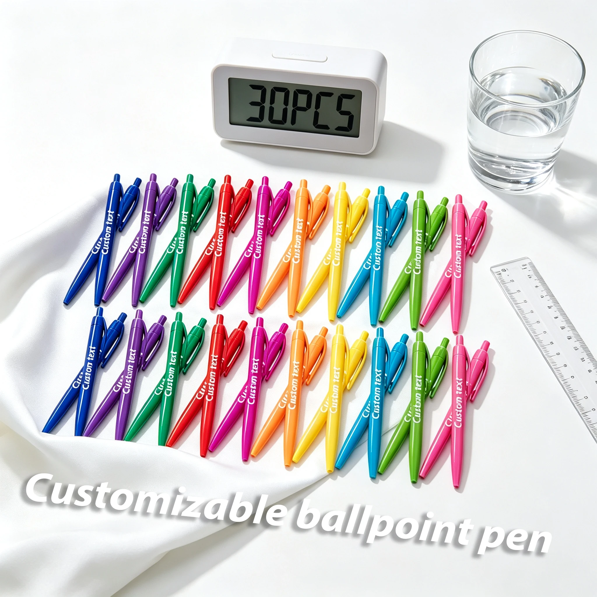 Bulk Pack 30/60pcs Customizable round Ballpoint Pens Colorful Design Text Imprintable Business Memorial Favors