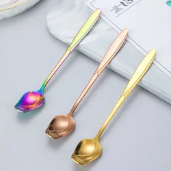 13/15/17cm Long Handle Coffee Spoon High-quality Rose Small Tea Spoon Stainless Steel Cute Ice Cream Dessert Stirring Spoon