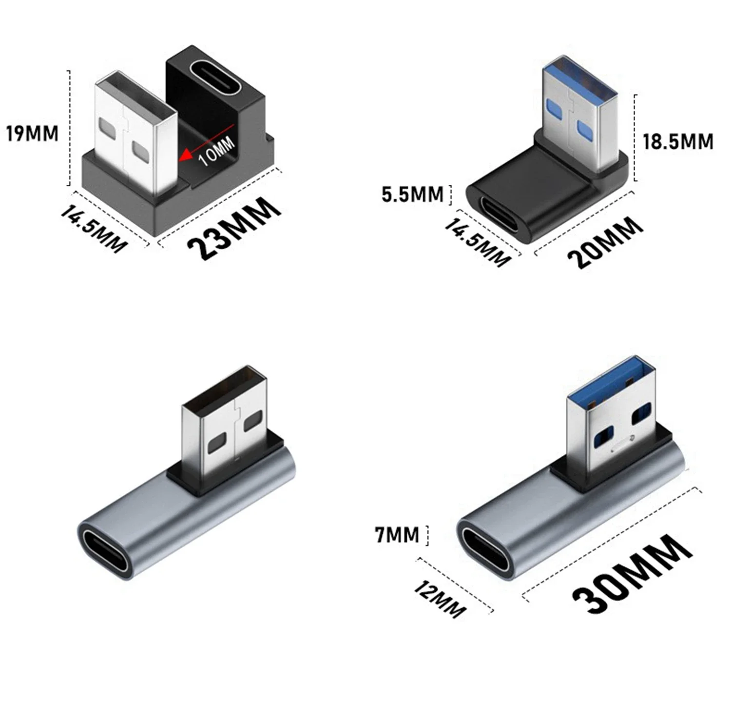 Right Angle USB 3.0 Male to Type C Female 90 Degree Left Angle Adapter Connector