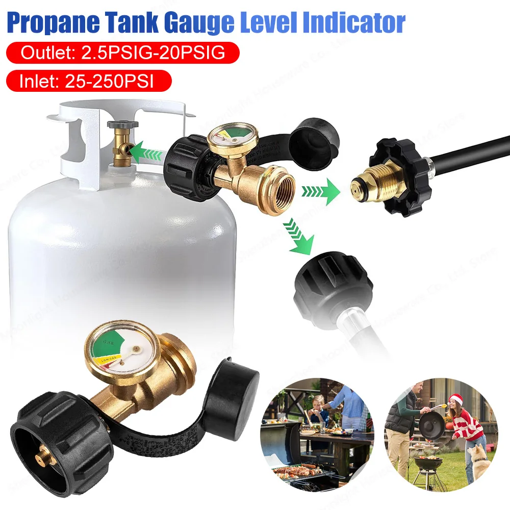 

Универсальный индикатор уровня газа в баллоне с детектором утечек для баллонов 5-40 фунтов, совместимый с походными плитами, обогревателями, грилями для барбекю