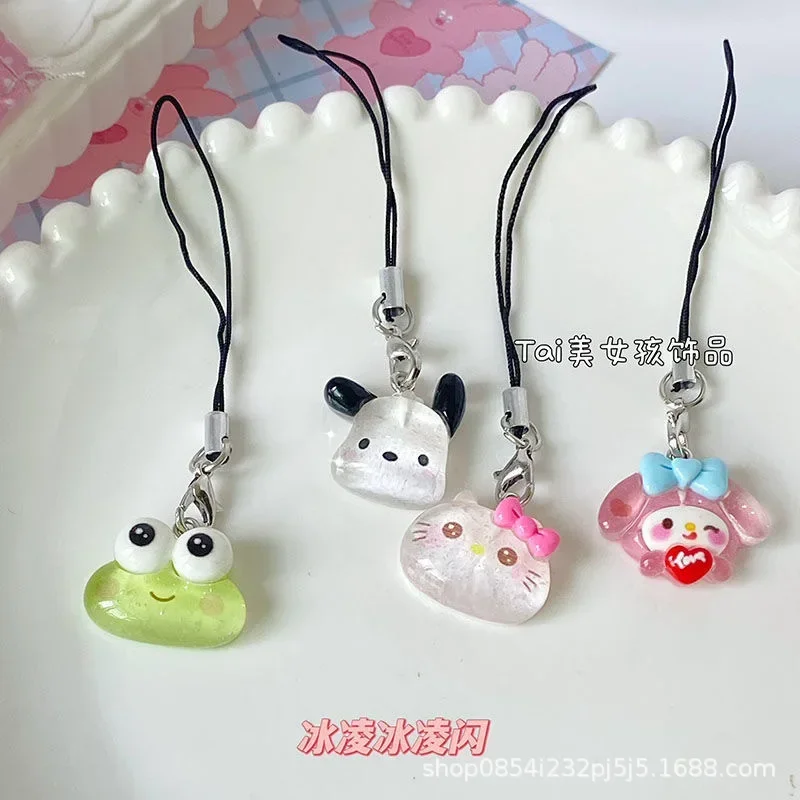 Sanrio Hellokitty Purin Mobile Phone Pendant Mymelody Pachacco Kuromi Cinnamoroll Bag Keychains Couple Pendant Rope Accessories