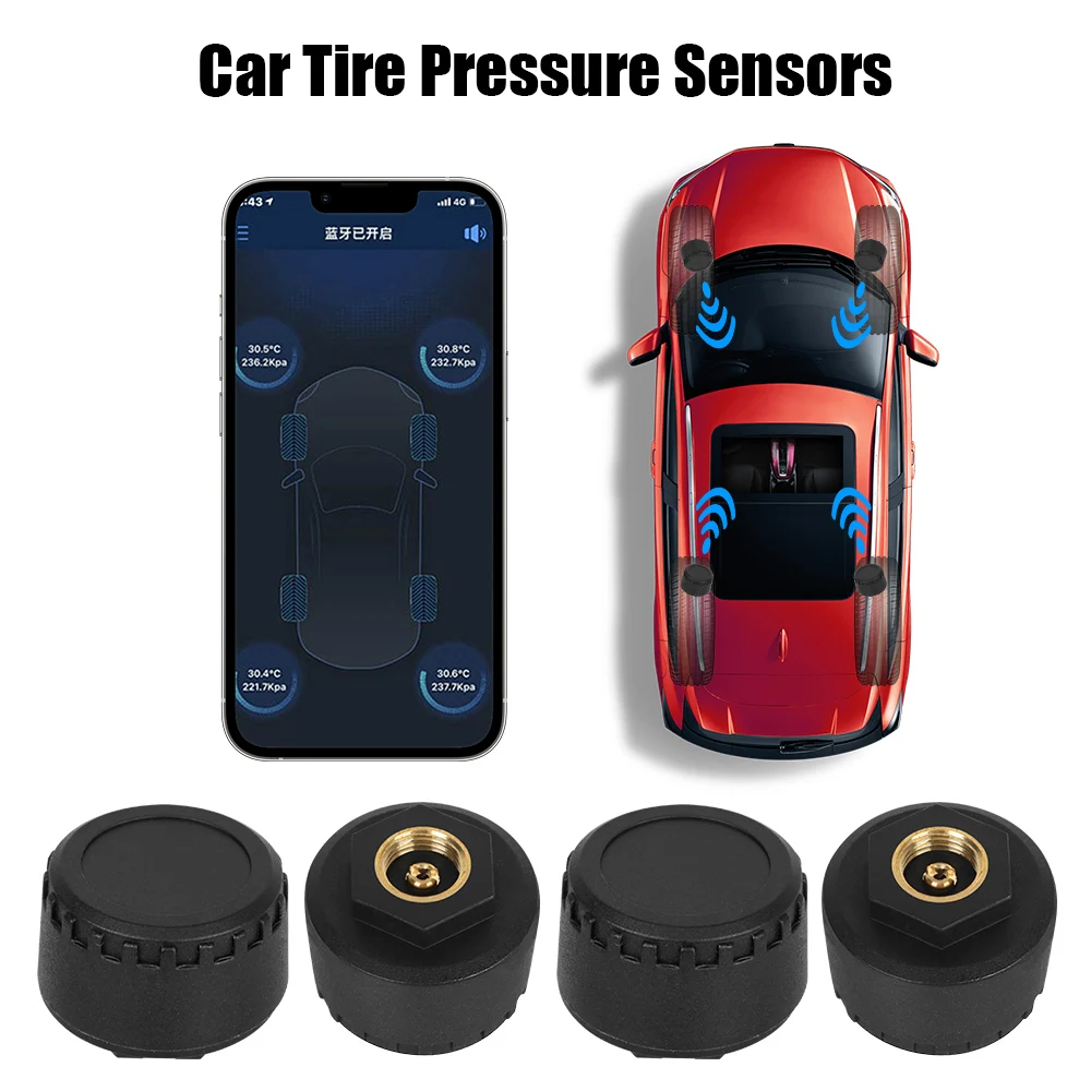 Reifendruckkontrollsystem Externe Bluetooth 5.0 Auto Reifendrucksensoren TPMS Handy APP Display Android/IOS