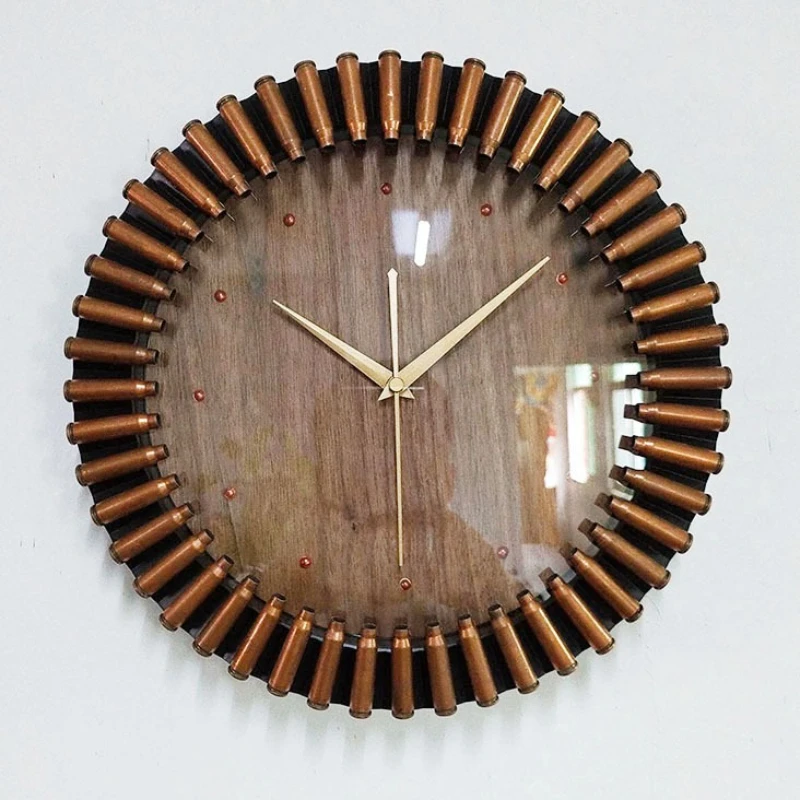

Solid wood retro bullet case 3D three-dimensional wall clock home decoration bullet wall clock pacifism