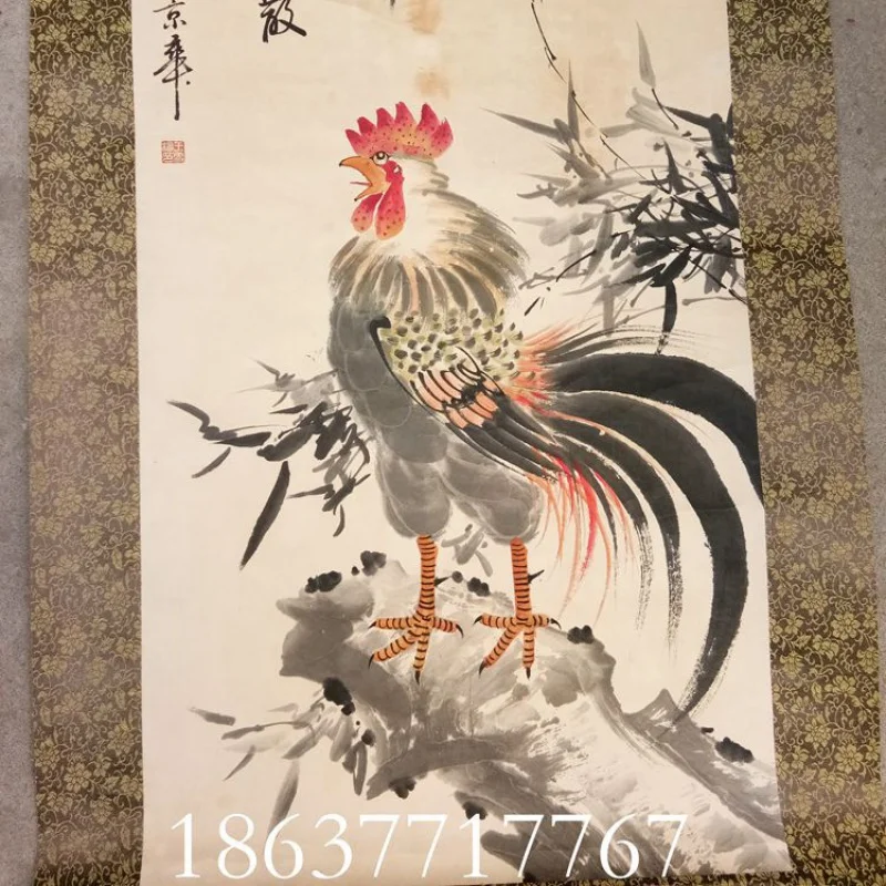 Antique Sundries Calligraphy and Painting Old Xuan Paper Hand-Painted High Imitation Chinese Painting Wang Xuetao Animal Chicken