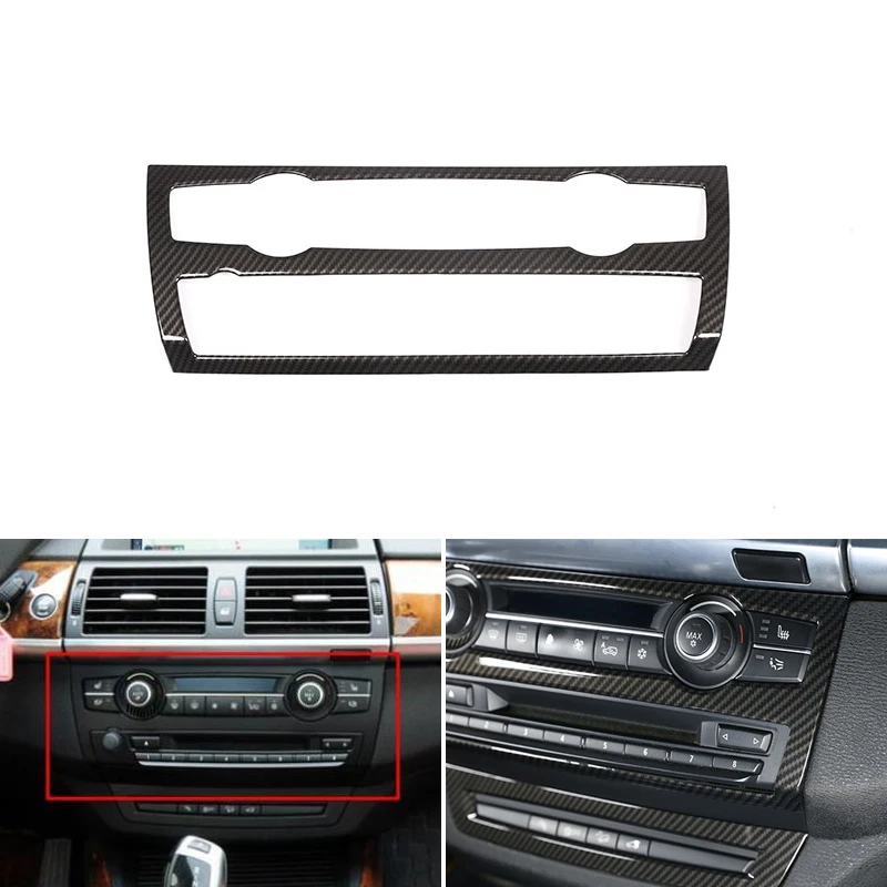 

For BMW X5 X6 E70 E7 2007 - 2013 Car Carbon Fiber Style Interior Center Control Panel Air Condition Volume Knob Frame Cover Trim