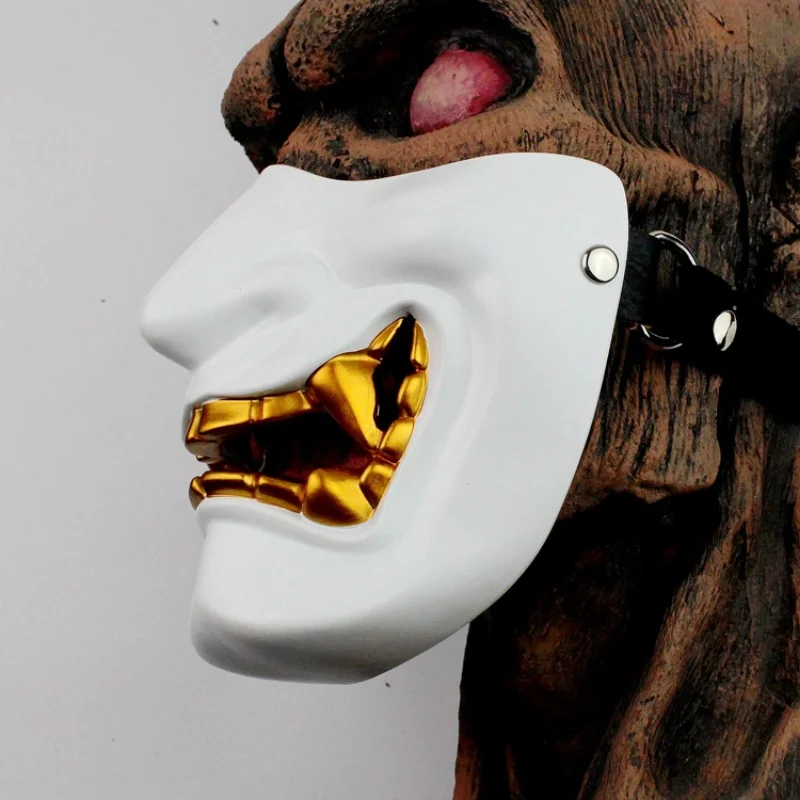 Ancient Japanese Monster Hannya Cosplay Mask Half Face Samurai Mask Halloween Masquerade Halloween Party Resin Masks Props