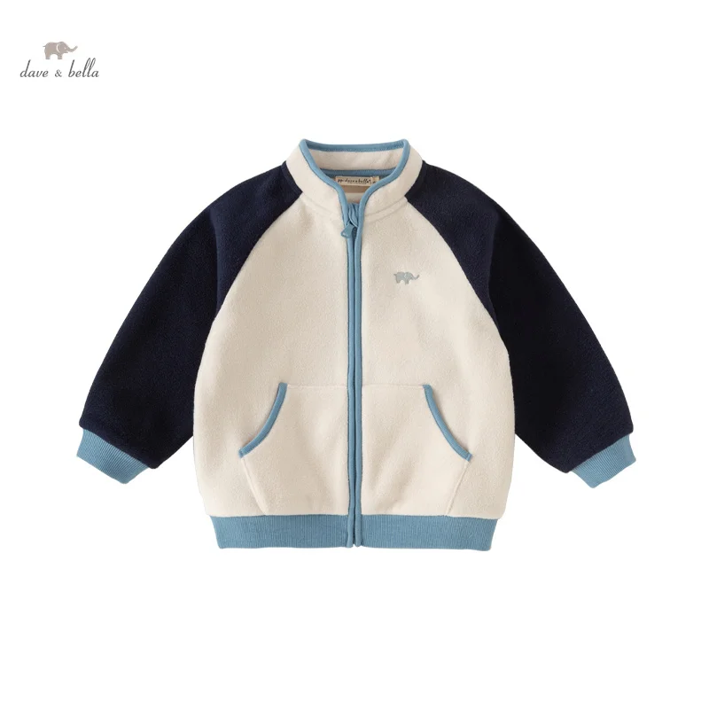 Dave Bella Children Boys Girls 2024 Spring New Fashion Casual Fleece Coat Tops Outerwear Outdoor Party DB1241347 image 3