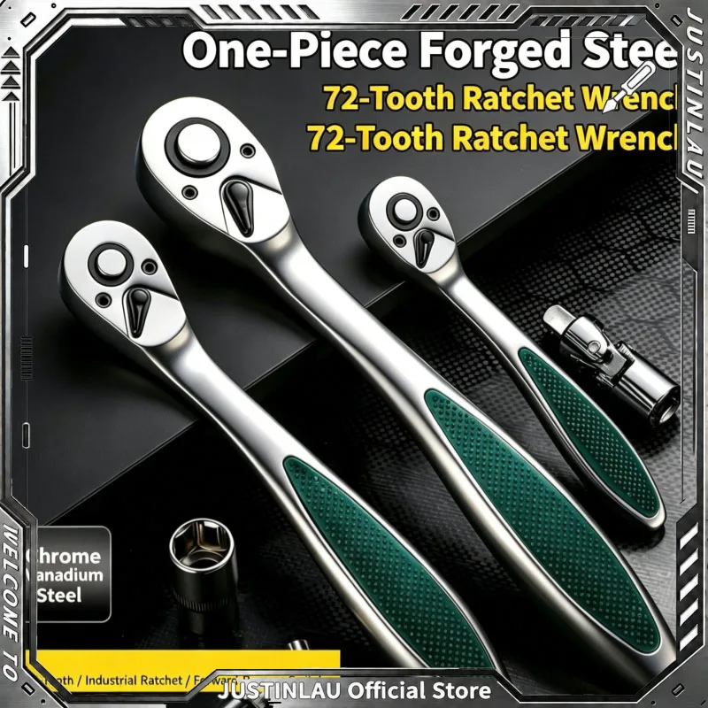 JUSTINLAU Labor‑Saving 72‑Tooth Quick Ratchet Wrench Set 1/4 3/8 1/2 Inch Two‑Way Socket Spanner for Vehicle Repair Hand Tools