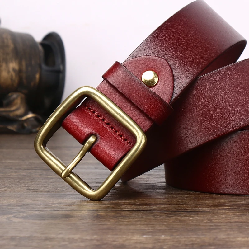 3.8cm Red Genuine Leather Belts For Mens Designer High Quality Cowboy  Natural Dress Luxury Belt Lumbar Mans Studded Belt