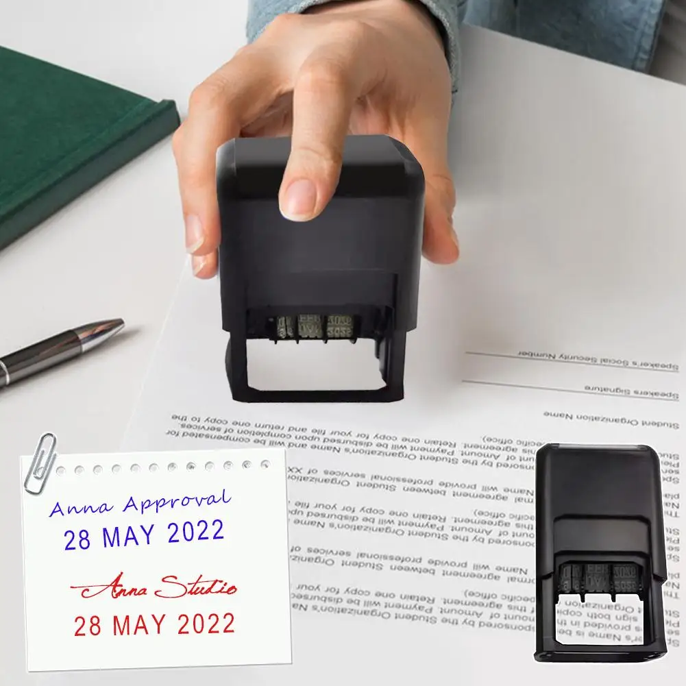 Self-Inking Date Stamp With Signature Custom Text Printing Typeface Date DIY Text Combination Adjustable Ink Custom Seal R9B5