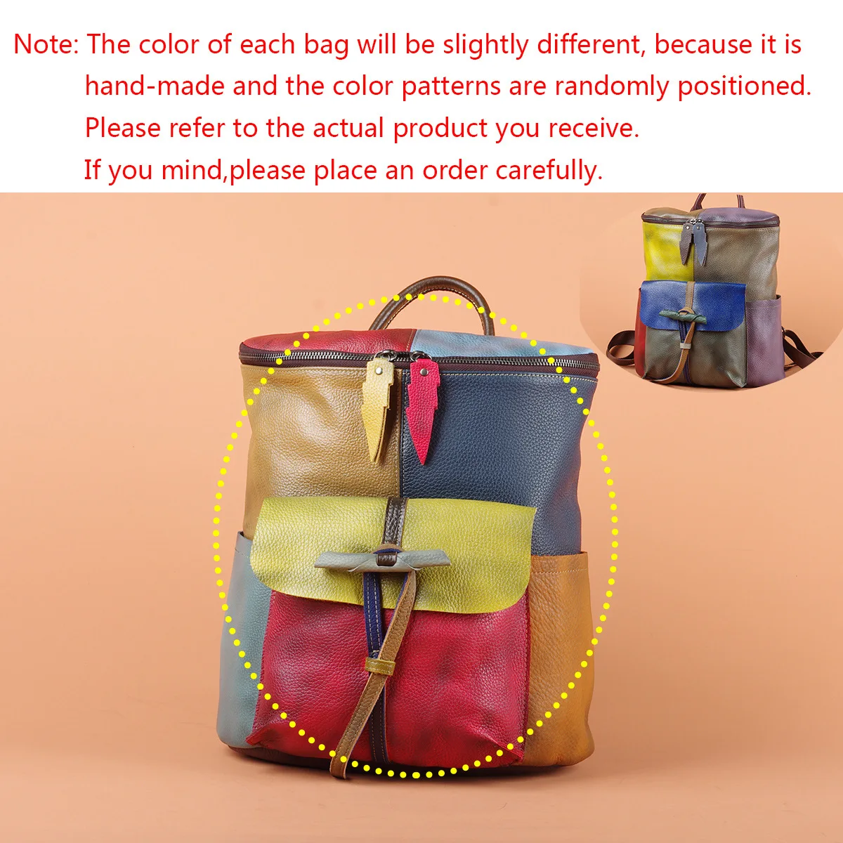 New Retro Colorful Leather Distressed Cowhide Backpacks for Women