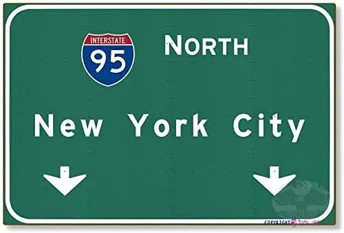 Metal tin Sign American Yesteryear I-95 Interstate NYC New York City ny Metal Highway Freeway Sign Exterior Home Cave Garage bar