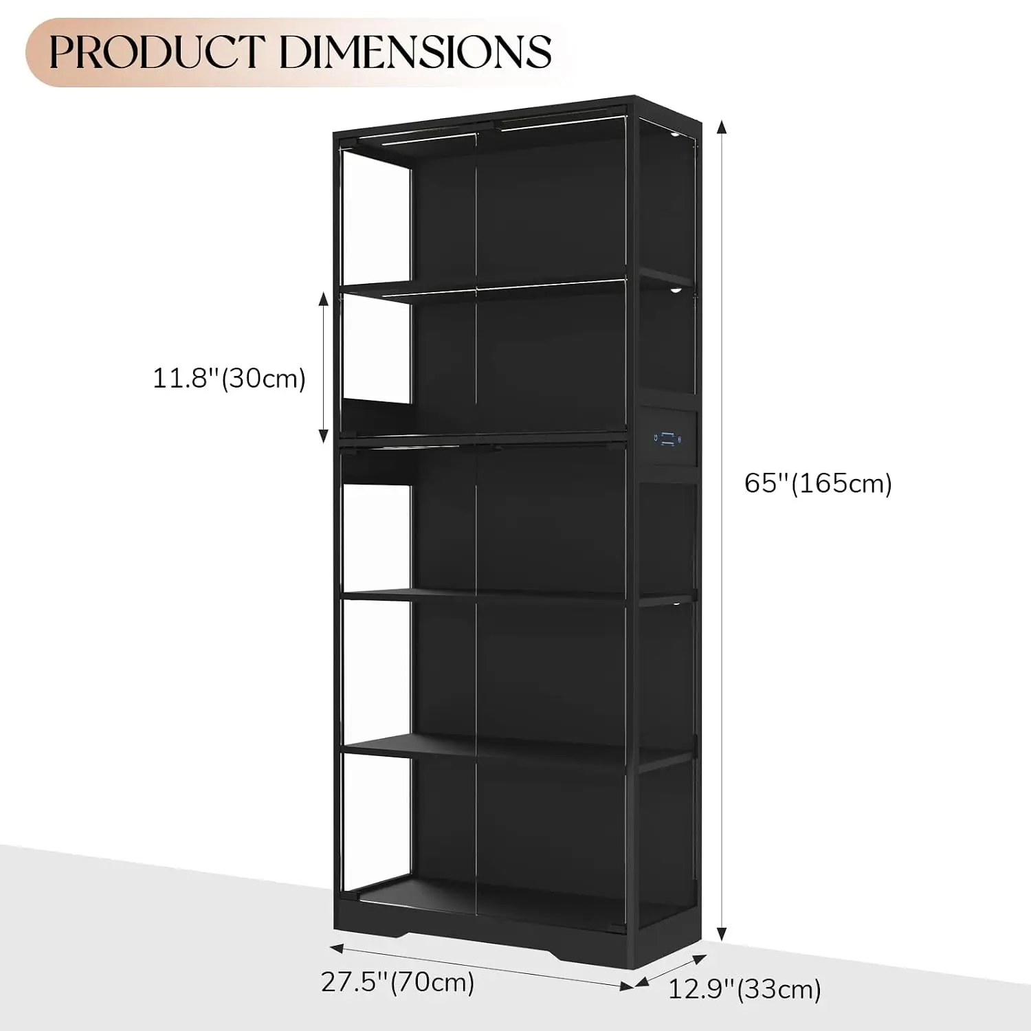Glass Door Display Cabinet LED Motion Sensor Light Home Storage Showcase 80cm, Customized