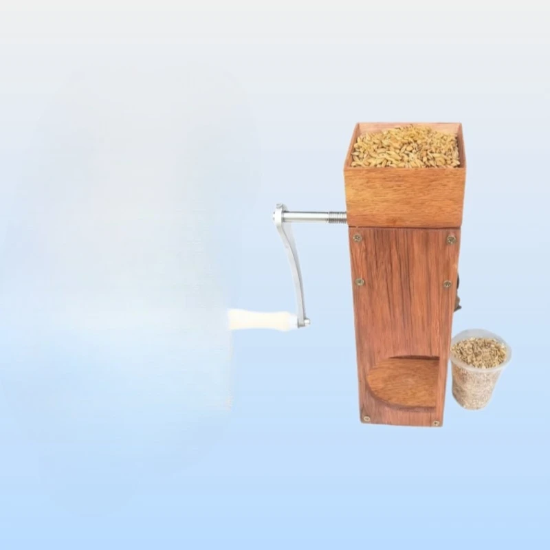Household manual stainless steel double-roller wooden malt crusher, flattening crusher