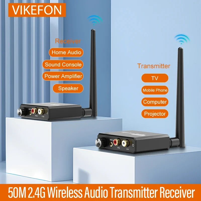 50M 2.4G Digital Wireless Audio Transmitter And Receiver Wireless Audio Adapter With 3.5mm R/L RCA Converter For TV Box DVD PC