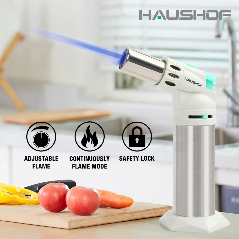 HAUSHOF-Jet Flame Torch with Safety Lock,Kitchen Cooking,Camping Gas Ignition,Windproof Spray Gun,Butane Cigarette,Cigar Lighter