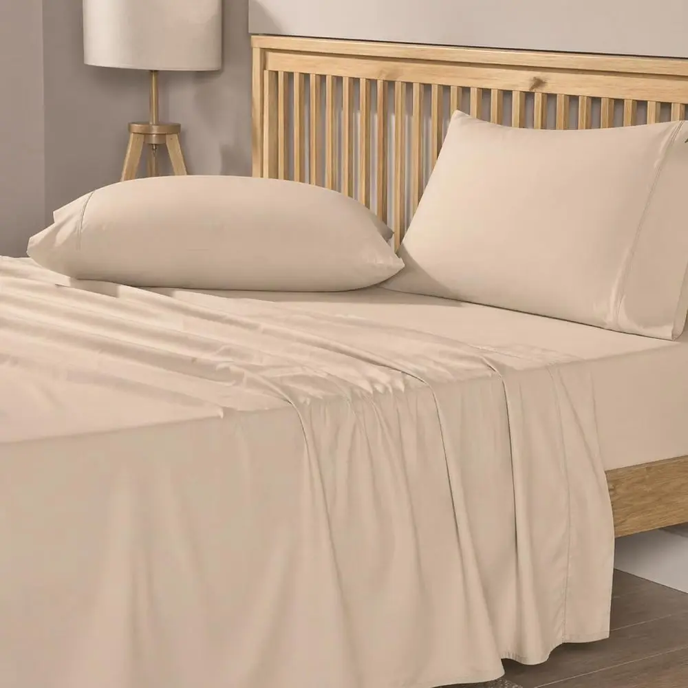 

King Size 100% Cotton Sheets Set - 500 Thread Count Sateen Weave, Hypoallergenic, 4-Piece Deep Pocket Bedding, Cream Beige