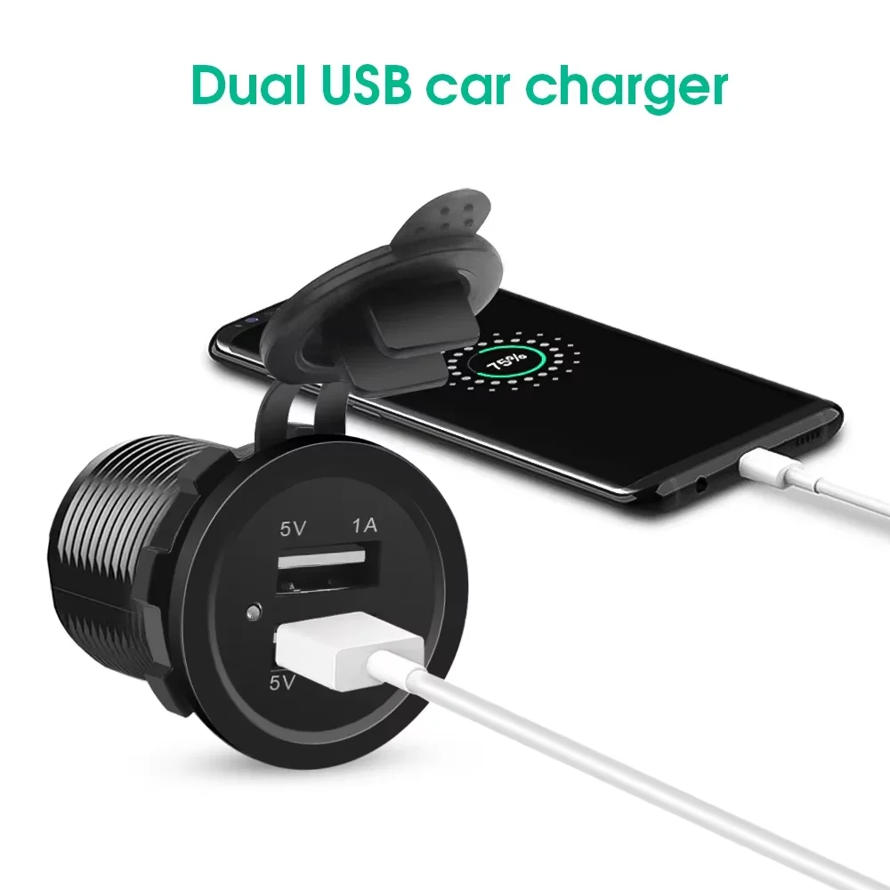 Motorcycle Universal Car Charger LED Light Dual USB Charger Power Outlet Cigarette Lighter Waterproof Lamp for Car Truck ATV