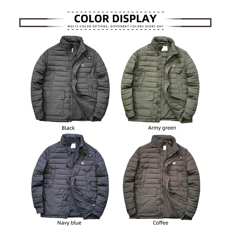 MGP Men\'s Casual Padded Clothes Hooded Cotton Overall Thickened Warm Stand Collar Pocket Outdoor Hunting Jacket Winter