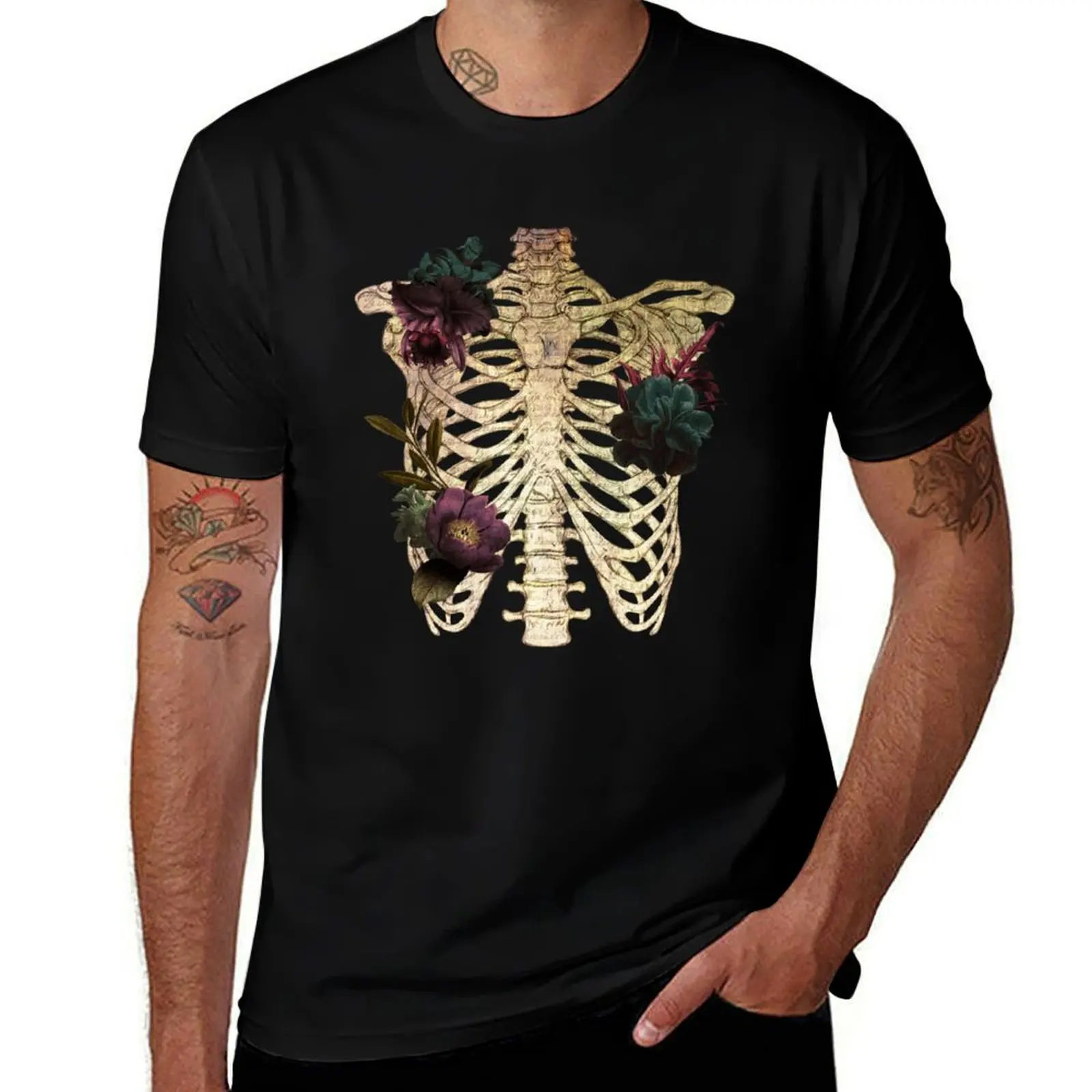 

Floral Rib Cage - Halloween, Día de los Muertos T-Shirt mens graphic t shirts t shirts for man graphic funny T-Shirt