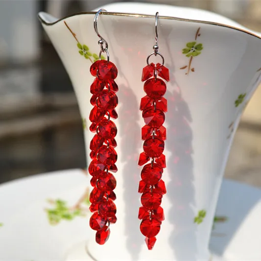 Red Crystal Earrings Long personalized bridal jewelry earrings