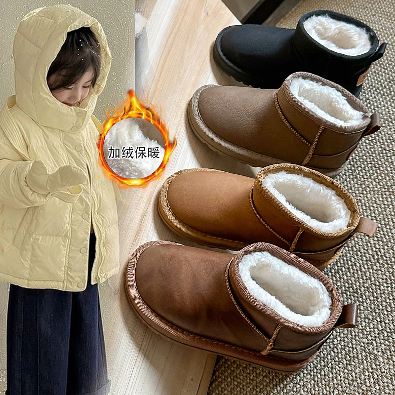 

Waterproof children's shoes, boys' snow boots, winter new style, girls' cotton shoes, leather covered children's short boots