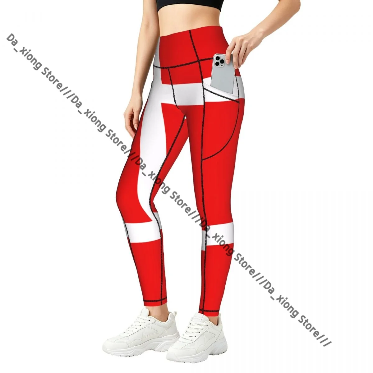 Casual Ladies Yoga Leggings Danish Flag High Waist Outdoor Jogging Pants