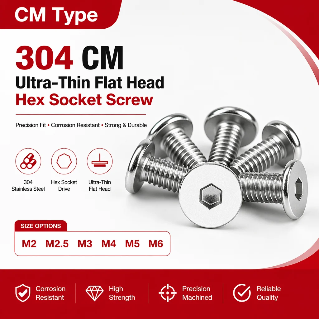 304 Stainless Steel CM Type Hex Socket Ultra Low Large Flat Head Allen Screw Metric M2 M3 M4 M5 M6