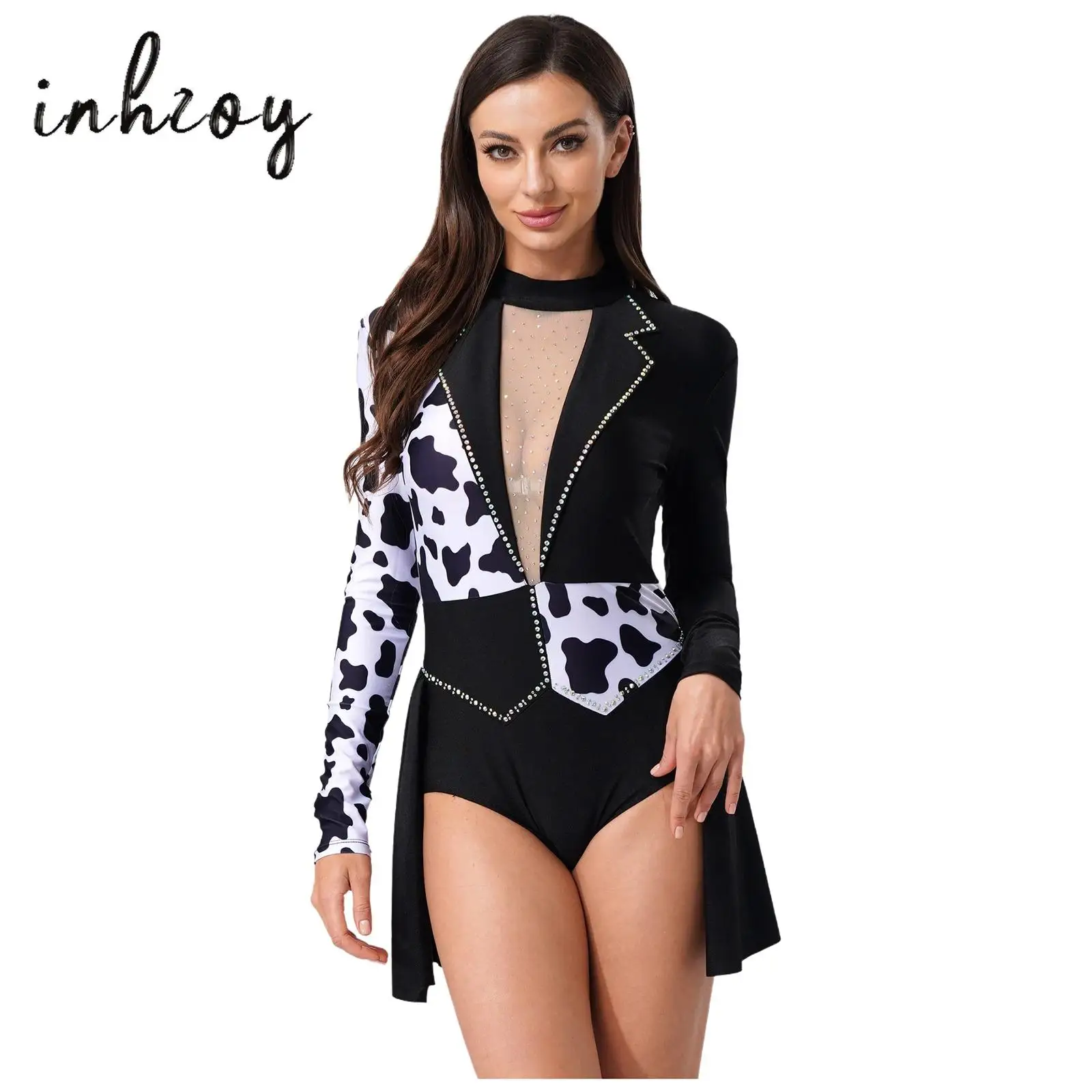 

Women's Devil Witch Bodysuit Dress Spotty Contrast Color Open Front Skirt One Piece Leotard for Halloween Clown Masquerade Party