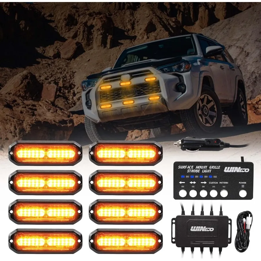 

Комплект аварийных стробоскопов для внедорожных волонтеров, грузовиков, квадроциклов, 8 шт., 12 светодиодов, янтарный светильник для поверхностного монтажа, гриль с 2