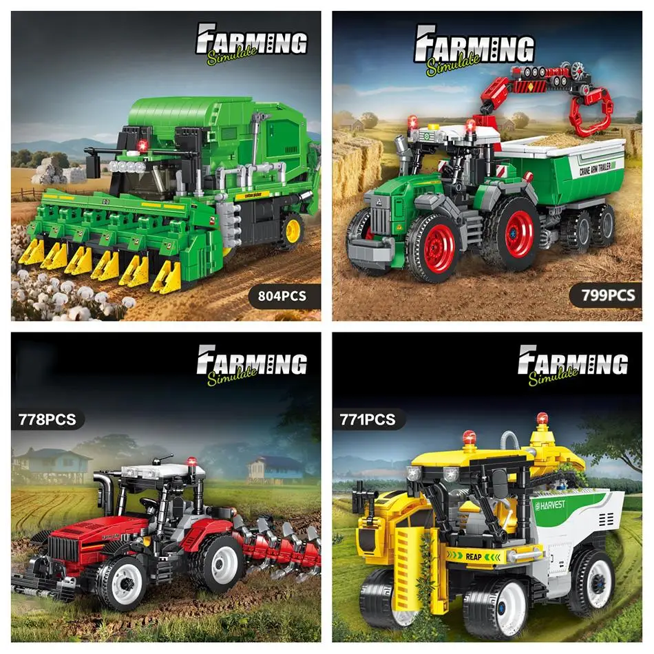 Technische Katoen Picker Crame Arm Trailer Oogst Bouwstenen MOC Landbouw Simuleren Model Montage Bricks Speelgoed Voor Kinderen Geschenken
