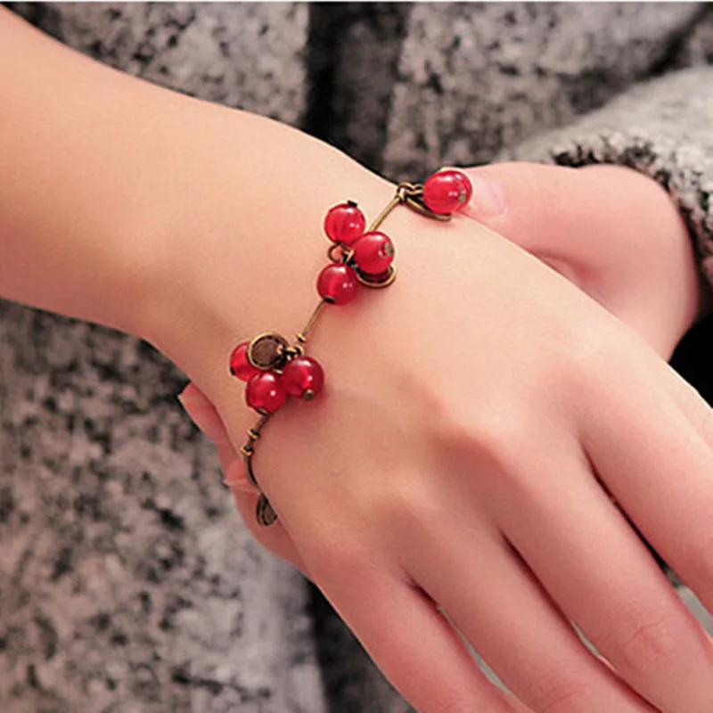 Vintage Sweet Cherry Bracelets HOT Sale Beaded Bangles Jewelry Fashion Crystal Bracelet Gifts Accessories Wholesale