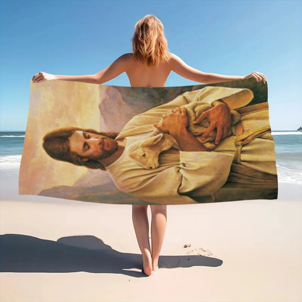 

GATYZTORY-Painting-Our-Lady-And-Jesus Beach Towel Poncho Bathing Towels Cover-ups Quick Dry Sand Free Yoga Spa Gym Pool