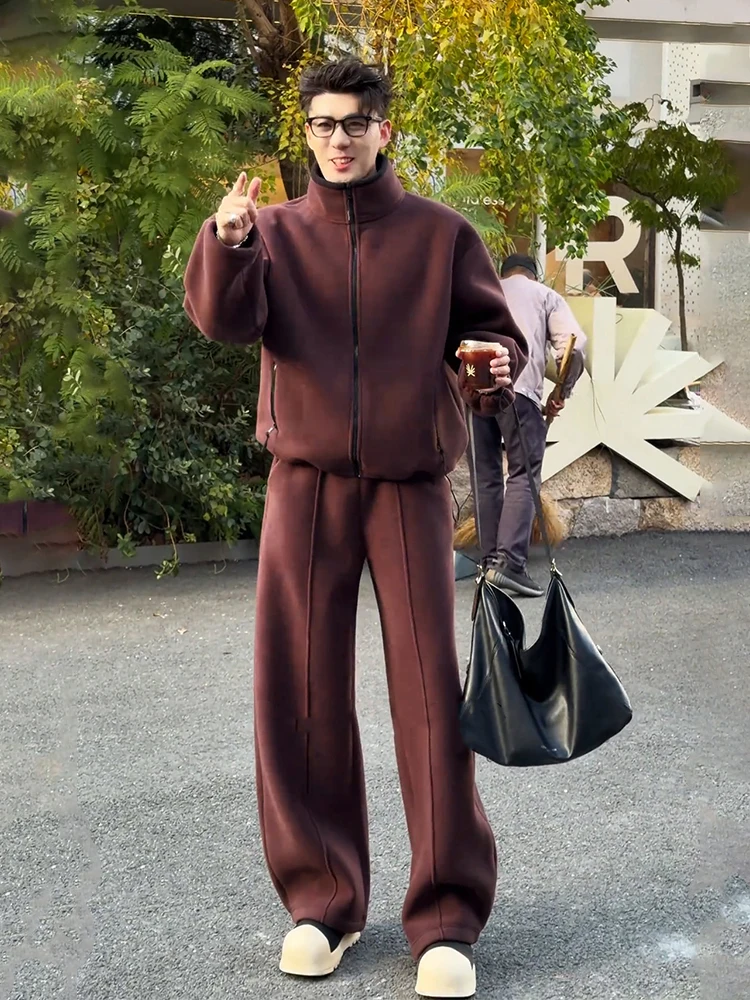 

Double-Sided Fce Sweatirt Set for Men Casual Spor Cool Whole Set Long Sve Long Pants Winter Collection Teenagers