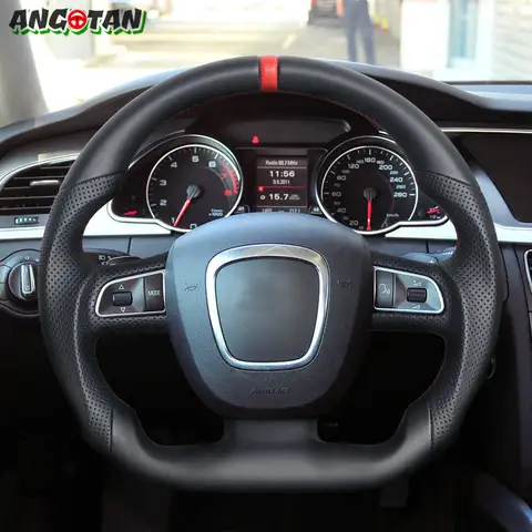 For Audi A3 A4 A5 S4 S5 RS3 RS4 RS5 2008 2009 2010 2011 2012 Full Leather Steering Wheel Flat Bottom Steering Wheel Sport Wheel
