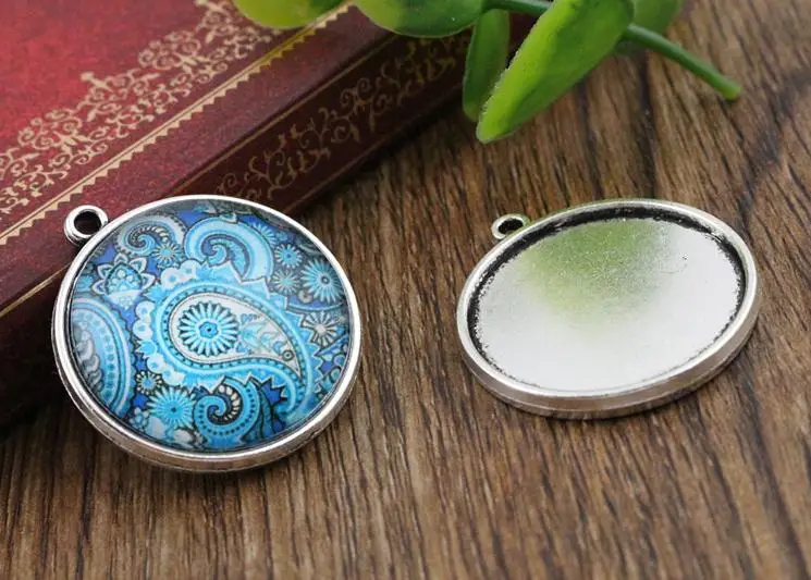10pcs 25mm Inner Size Antique Silver Plated Bronze Double Side Cabochon Base Setting Charms Pendant