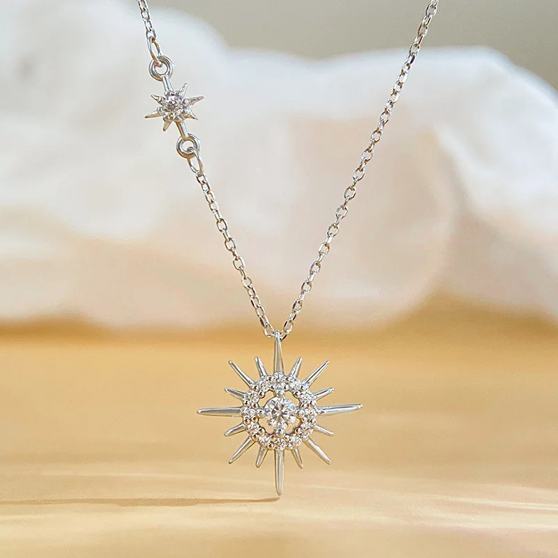 

Moissanite necklace s925 sterling silver pendant, Korean version tassel star and moon hexagram collarbone chain for women