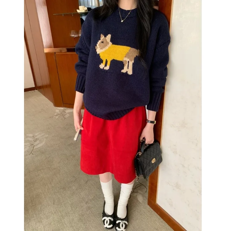 High Waist Corduroy Midi Skirt for Women Cisas Red Versatile Faionable Autumn Winter Design kets Ci Commute