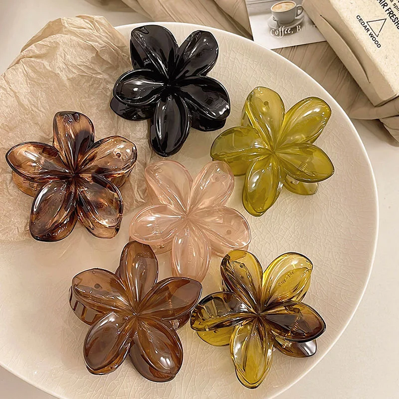 Flower Shaped Hair Clips Large-Size Brown Beige Lightweight Plastic Hair Claws Fashion Flower Crabs for women Hair Accessories