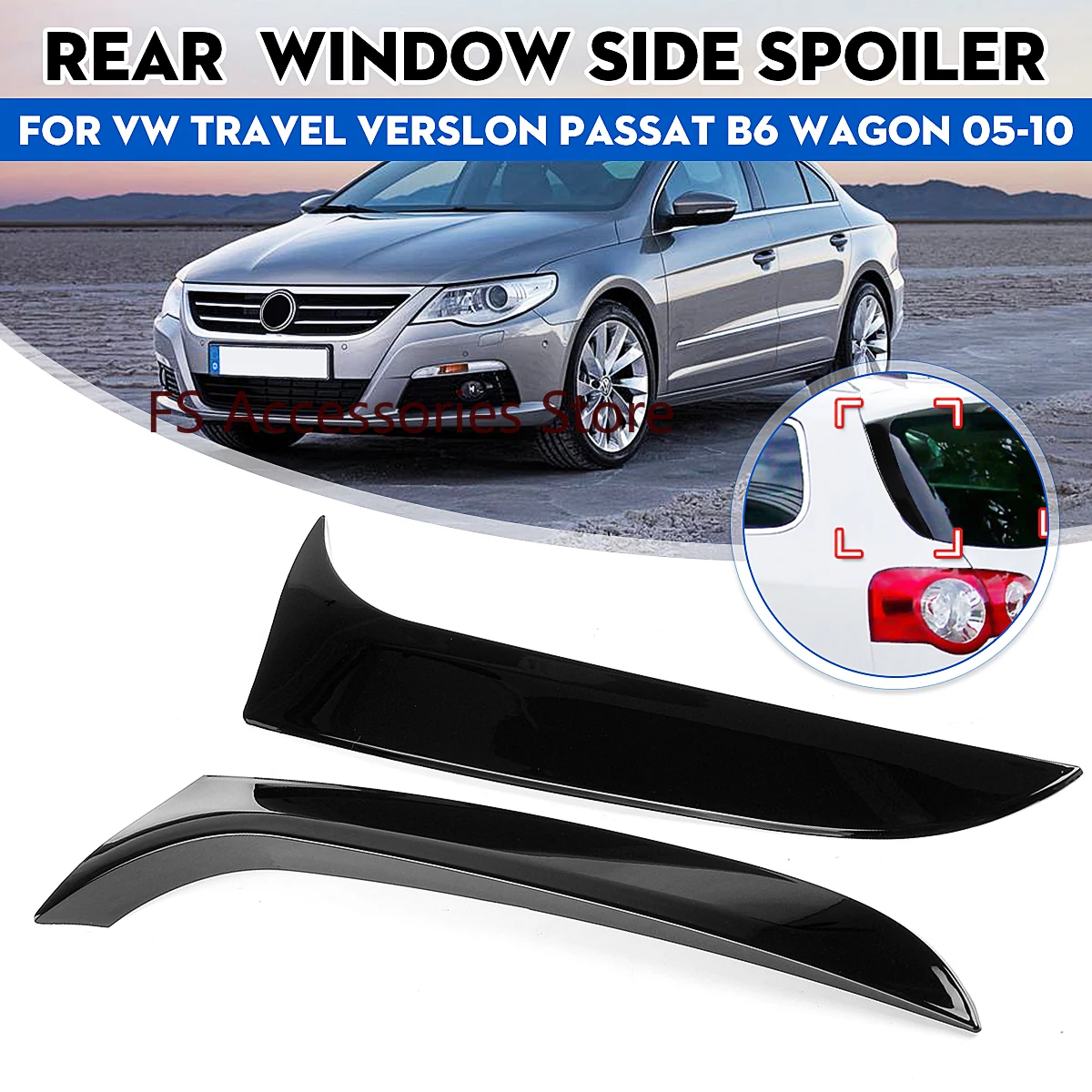 Preto brilhante traseiro do carro spoiler janela canard divisor para vw passat b6 wagon 05-10 acessórios