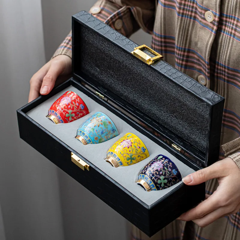 Roasted Flower Kung Fu Teacup Golden Palace Style Single Character Teacup Enamel Set Ceramic Set