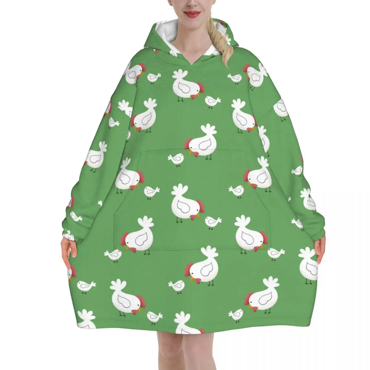 Kawaii Easter Chicken Spring Hen Blanket Hoodie Wearable Cute Rooster Blanket Large with Pocket Warm Sleeping Bag Cozy Onesie